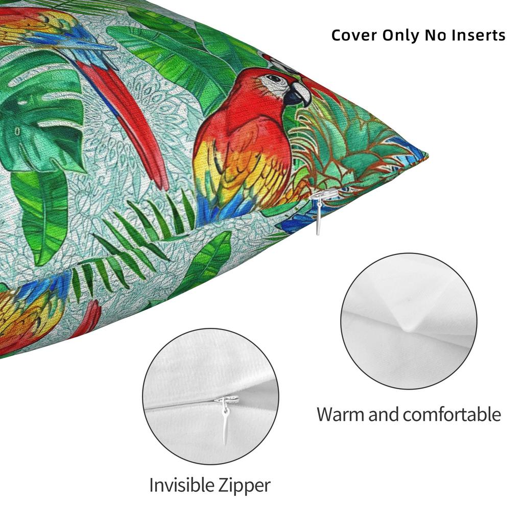Tropical Parrot Palm Pillow Cover Square Cushion Cover Fashion Pillow Case For Living Room Bed Chair