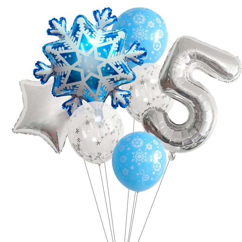 1 Set Snowflake Decor Party Supplies Snow Latex Balloon Number Sliver Foil Balloon For Kids Birthday Summer Winter Decorations