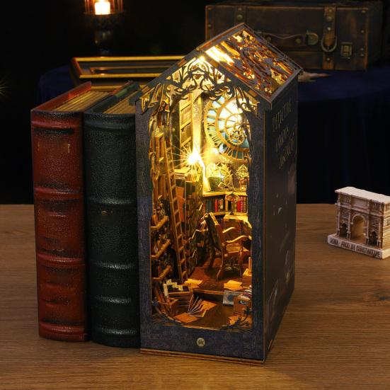1 Set DIY Book Nook Kit Realistic Smooth Edge Precisely Cut Easy to Assemble Imagination Cultivation Dollhouse 3D DIY Book Nook Shelf Insert Decor for