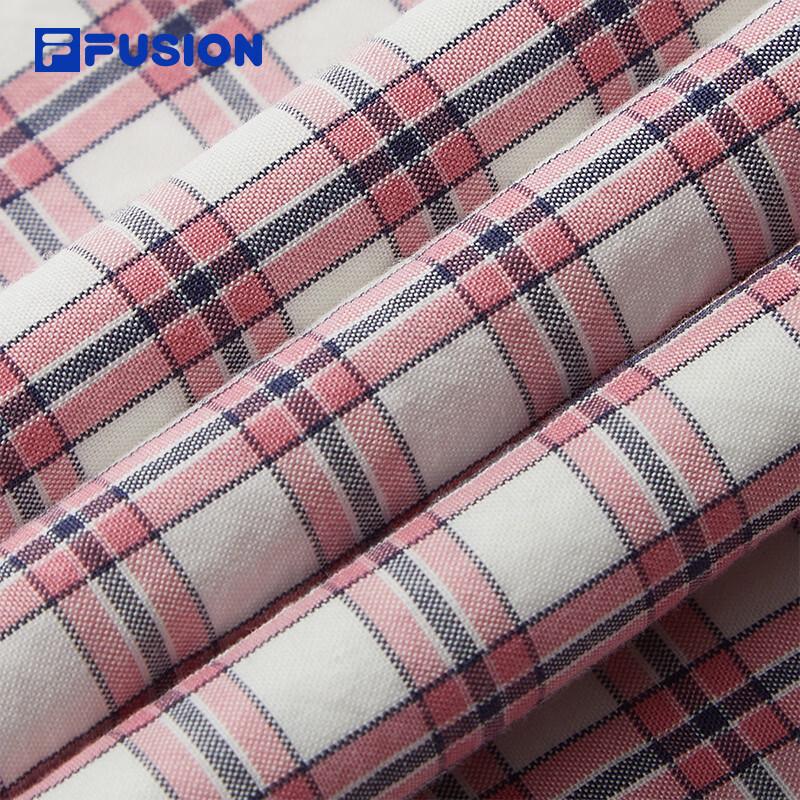 FILA FUSION Couple's Loose Fit Long-Sleeve Plaid Cotton Shirt