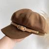 Autumn and Winter Hat Women's Retro Belt Buckle Octagonal Hat Showing Face Newsboy Hat Literary Cap