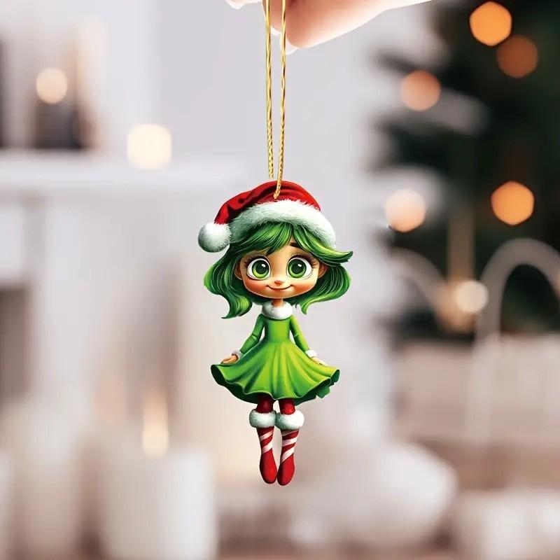Decor Car Girl Acrylic Keychain With Christmas Hat For Auto Interior Enhancement