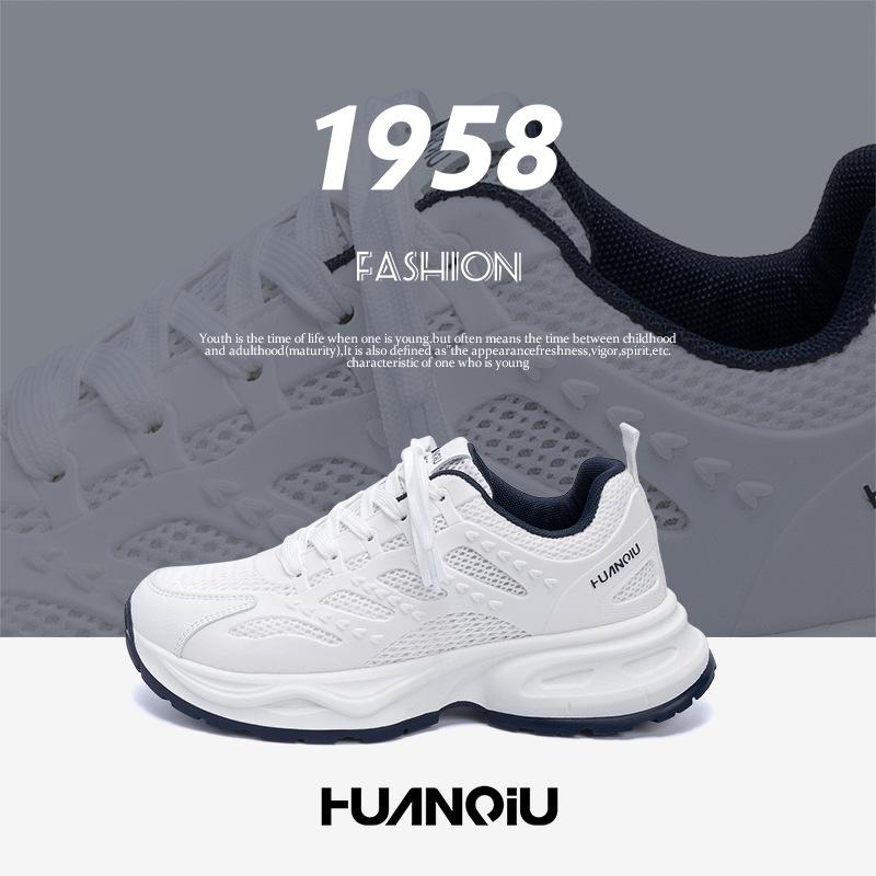 Global Daddy Shoes Men's ZHQ1263 Summer Men's Versatile White Casual Men's Shoes Mesh Breathable Sneakers