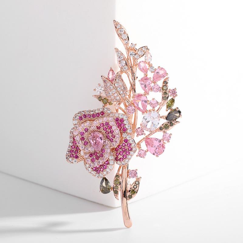 Women Wedding Flower Brooch Crystal Rhinestones Zircon Pin Clothing Accessories