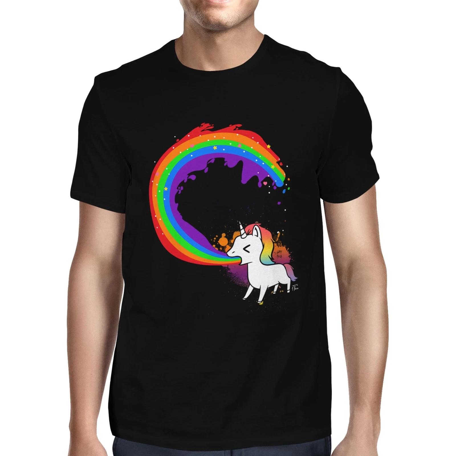 1Tee Mens Vomiting Rainbow Unicorn T-Shirt M