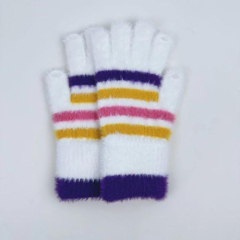 Plush Gloves for Men and Women Korean Version Leopard Print Fashion Striped Mobile Phone Touchscreen Gloves
