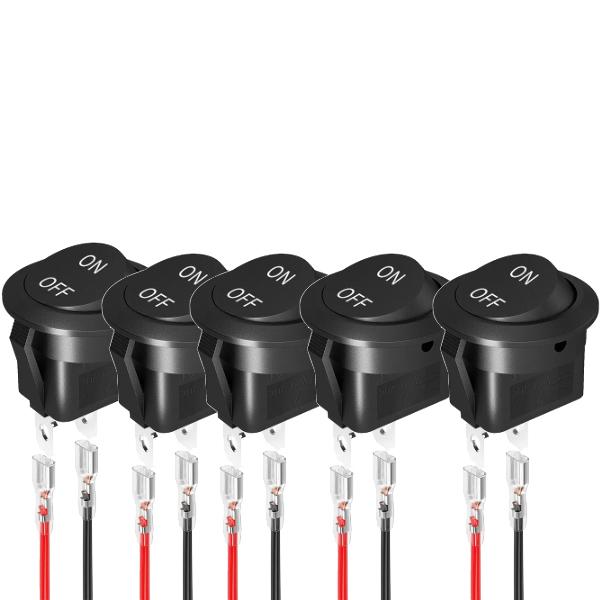 Round/ Square Head Rocker Switch ON/Off SPST 2Pin Toggle Switch with Wires DC12V-24V Electrical Switch for Automotive Boat RVs