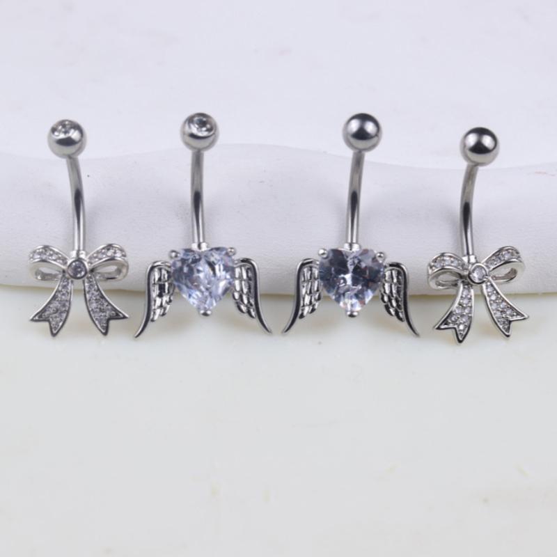 Fashion Bowknot Heart Navel Rings For Women Sexy Belly Button Nail Body Piercings Jewelry Stainless Steel Belly Button Ring Gift