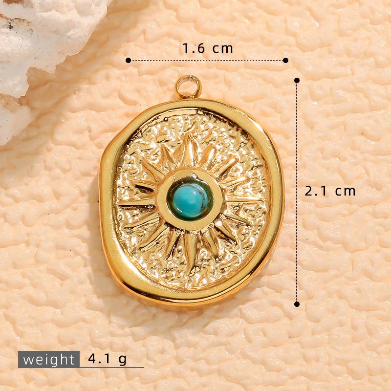 European Retro Turquoise Geometric Oval Pendant - Stainless & Titanium Steel Jewelry for Women