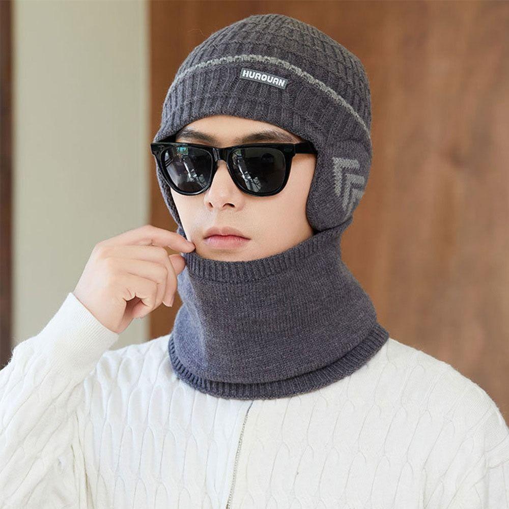 

Soft Cap and Scarf Set Winter Warm Beanies Knitted Hat Outdoor Windproof Hat Scarf Boys Girls dark gray-without a brim
