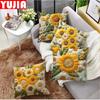 Retro Sunflower and Flowers Custom Printed Plush Pillow 45x45cm - Yellow Green Home Decor