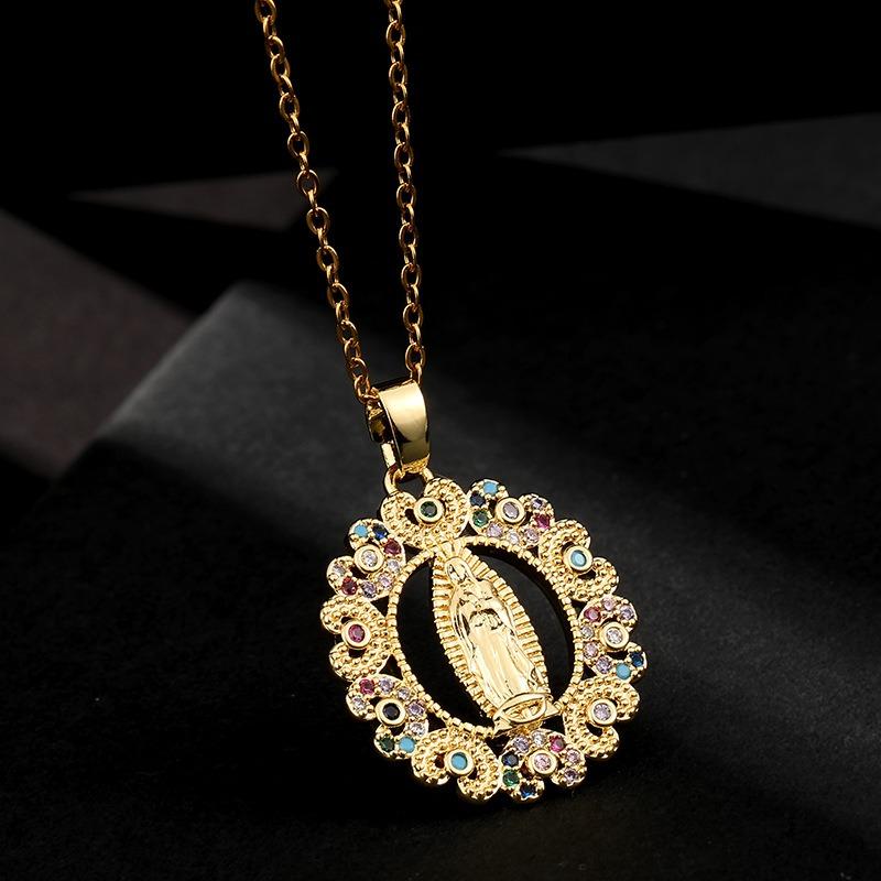 European and American Fashion Micro inlaid Color Zircon Pendant Women's Jewelry Virgin Mary Necklace