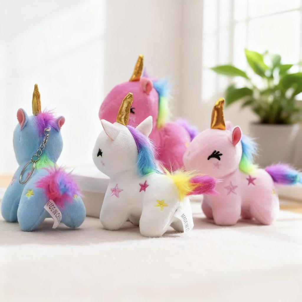 Mini Enhörning Plysch Nyckelring: Söt ponnyväskhängsmycke