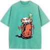 Cup and Octopus Printed Men's Short-Sleeved T-shirt Grams Of High-Quality Washed Old Tshirt Unisex Breathable Casual Tees