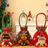 Canvas Christmas Gift Bags Set, 3pcs Festive Tote Bags with Santa & Reindeer Designs, Small Candy & Fruit Pouches, Holiday Gift