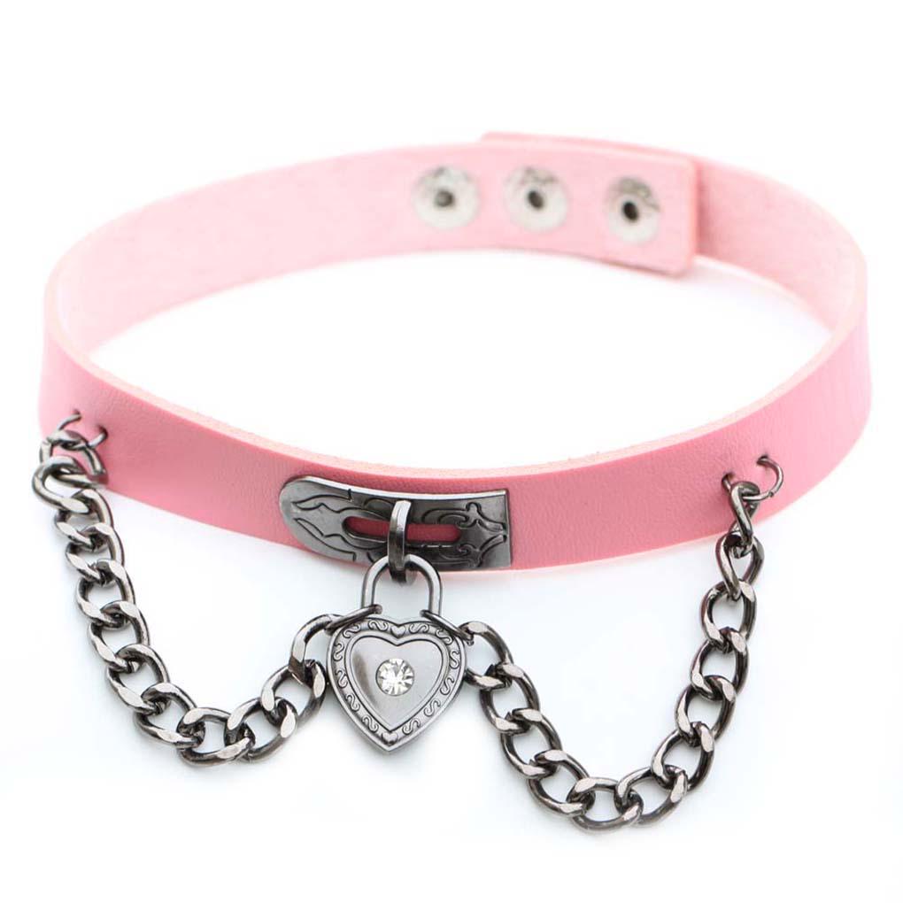Punkowy Skórzany Choker Łańcuszek z Wisiorkiem Serce Naszyjniki Damskie Dziewczęce Biżuteria na Prezent
