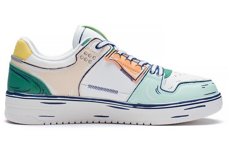 Li Ning Leather Fashion Abrasion Resistant Breathable Low Top Skateboard Shoes Men's White Green AGCS199-2
