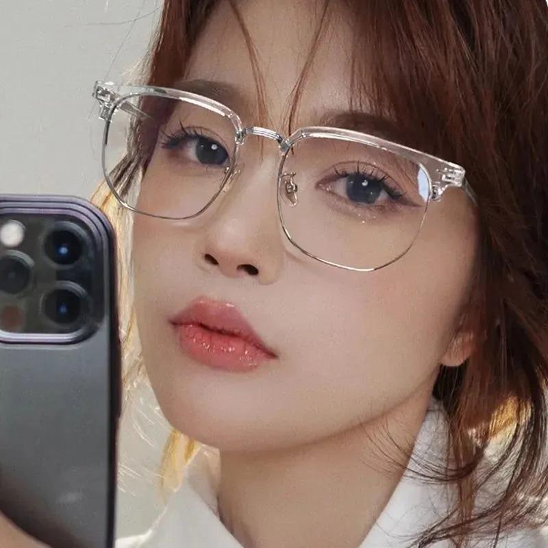 Pochromic Anti-blue Light Glasses Men Fashion Rectangle Semi Rimless Eyewear For Women Office Computer Goggle