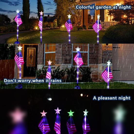 Patriotic Pathway Independence Day Stake Lights Flag LED Solar Light Waterproof