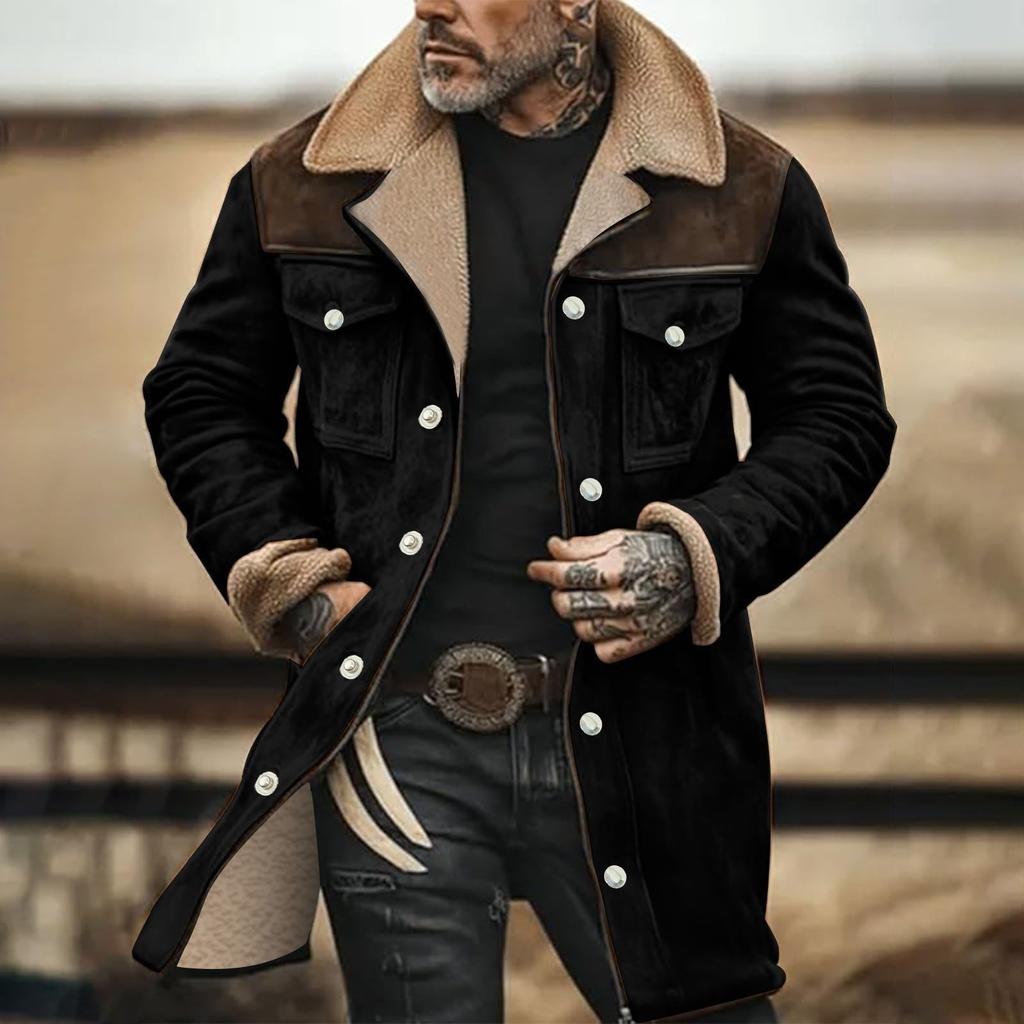 Men's Suede Color-matching Winter Jacket Multi-pocket Zipper Coat