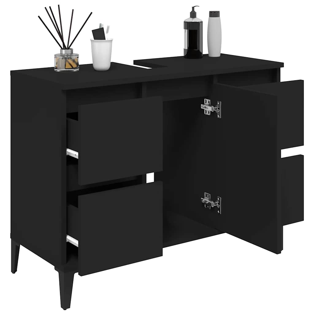 Unterschrank Unter Dem Waschbecken Im Bad, Zwei Schubladen Links Und Rechts, Ein Türfach In Der Mitte, Viel Stauraum, Schwarz 80x33x60 Cm