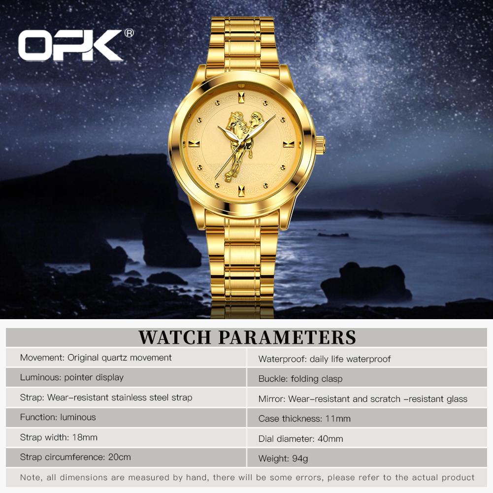 OPK 8141 Original Business Men's Watch Waterproof Luminous Stainless Steel Golden Luxury Classic Quartz Wristwatch for Man New