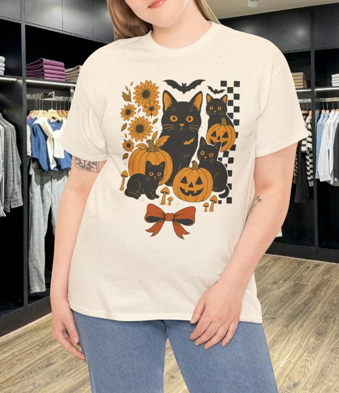 

Halloween Floral Cat Cotton Unisex T-Shirt XL