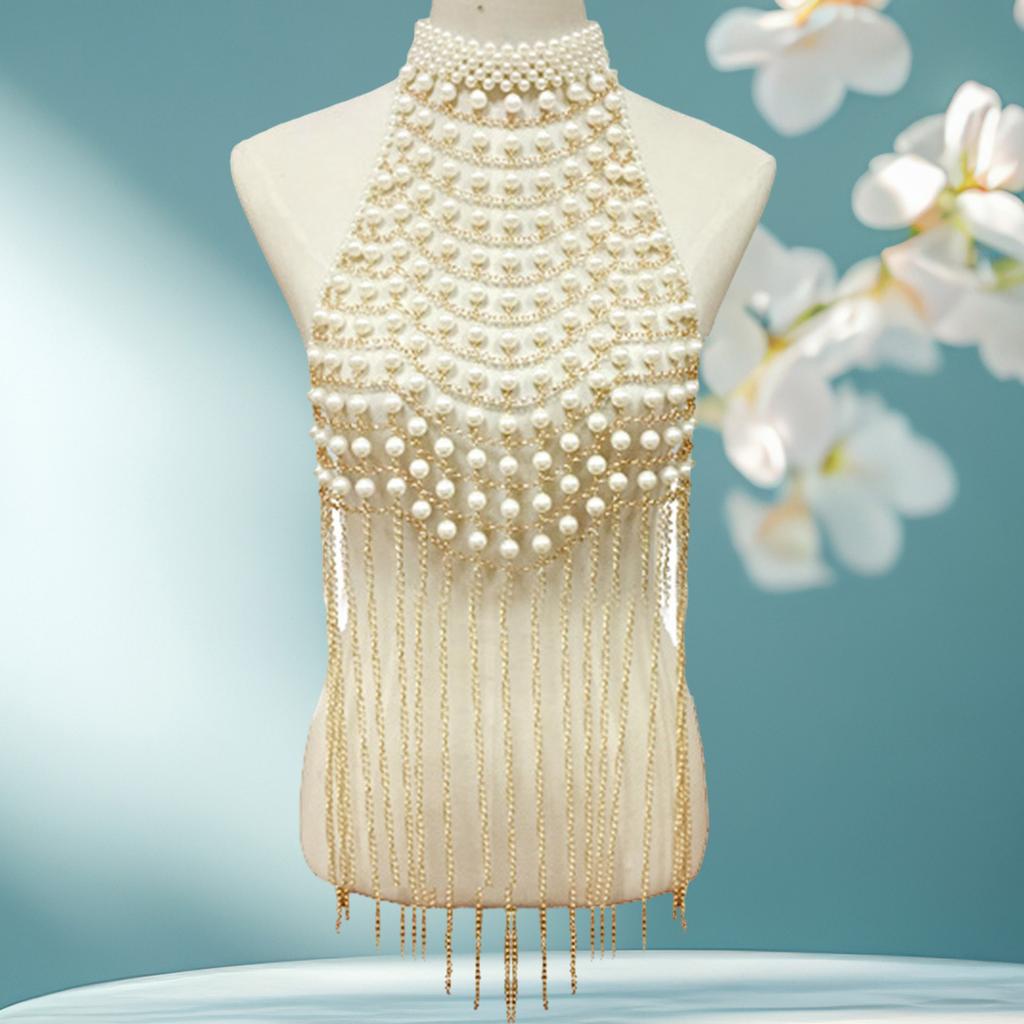 Adjustable Length Elegant Pearls Body Chain Sensual Chest Jewelry Accessory Portable for Beach and Evening Wear