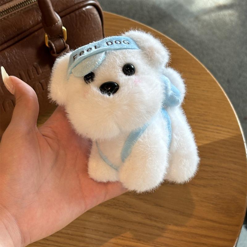 Adorable Cartoon Puppy Plush Dolls With Keychain Hat Wearing Dog Doll Toys For Perfect Bag Charm Toy Gift