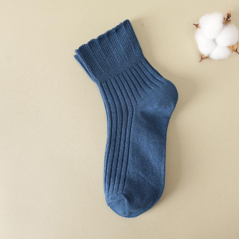 

Свободные носки для пожилых людей, носки для женщин после родов, весенне-осенние носки из чистого хлопка, с широким голенищем, не сдавливающие, гофрированные носки до середины икры 1 pair синий