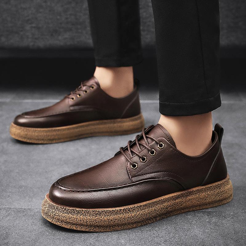 Fashion Brand Men's Casual Shoes Vintage PU Leather Men  Boots Male Leisure Shoes Man Walking Flats Low Top Ankle Booties