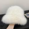 Womens Faux Fur Bucket Hat Warm Earflap Cap Winter Stylish Fluffy Face Slimming