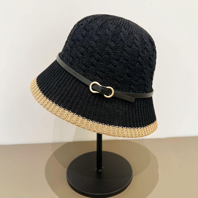 Spring and Summer Buckle Bucket Hat Women's Fashion Sunshade Temperament Pot Hat Twist Pattern Breathable Travel Sun Hat