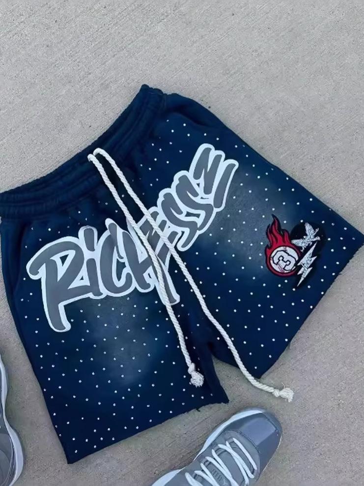 Retro Distressed Embroidered Men's Summer Sports Shorts
