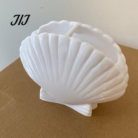 Small Item Storage Organizer Shell Shape Toothbrush Holder for Bathroom Countertop, 2 Compartments Waterproof Countertop Toothpaste Stand Desktop