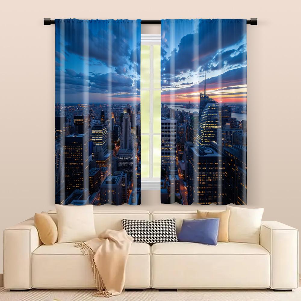 Filtering Curtains Excluding Rods Non Movable Without Batteries Building Landscape Use Bedrooms Living Set Of 2 Made Polyester Sleeping Area Decor