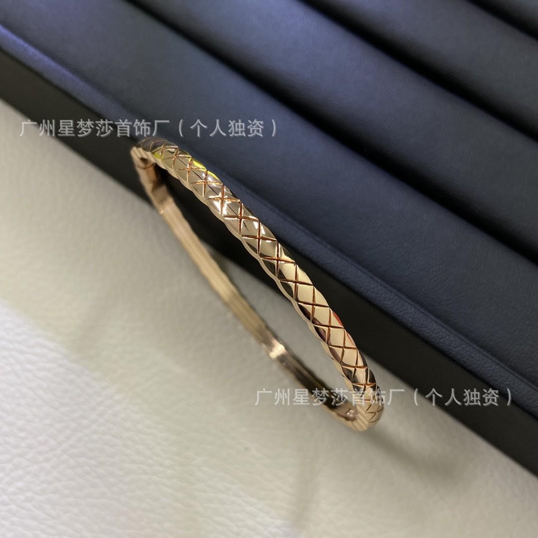 Xiang Бабушка Высокая Версия Коко Ромбовидный Узор с Бриллиантами Браслет с Ромбовидным Узором Покрытие Золотом 18K ЧПУ Узкая Версия Без Бриллиантов Ромбовидный Браслет для Пары