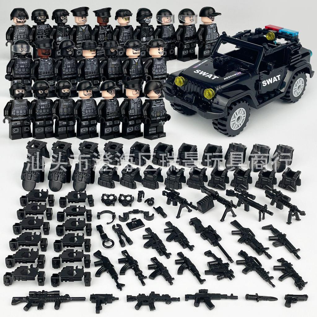 Military Figure Police Black Swat 1620 Doll With Weapon Children Assembled Building Block Bag