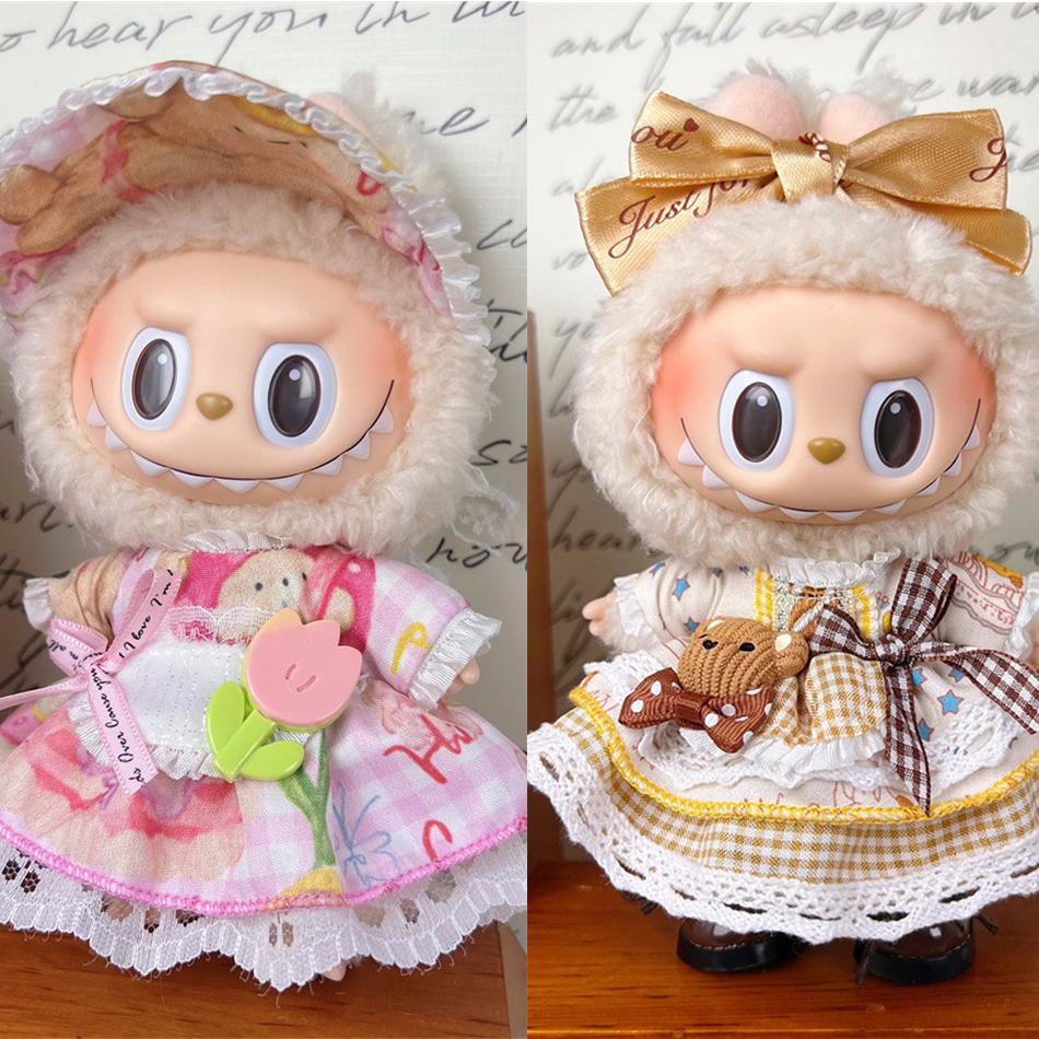 (Nur Kleidung) Labubu Bekleidungszubehör Hut V1 V2 V3 Plüschpuppen-Zubehör Labubu Bekleidung Ersatzset Süßes Zubehör