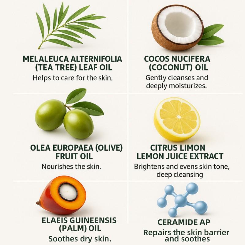 Tea Tree Olje Såpebar for Akne og Fet Hud - Antibakteriell, Dyprensende porer, med Kokos- og Olivenolje - Bekjemper Urenheter, Svarte Prikker og Kroppslukt