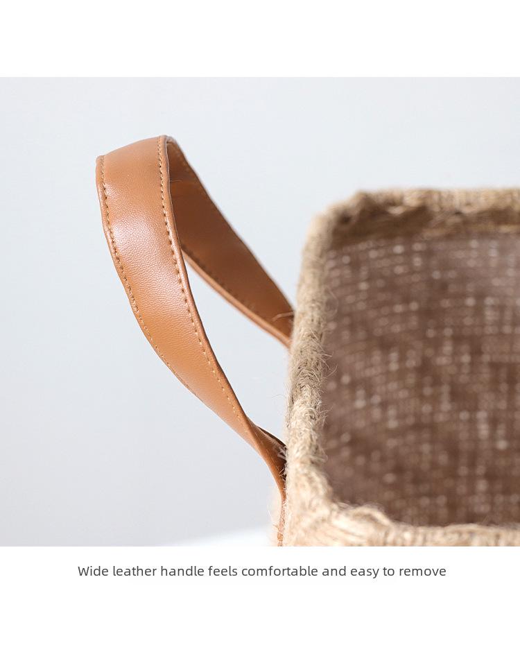 Simple Foldable Woven Jute Fabric Storage Basket for Wardrobe