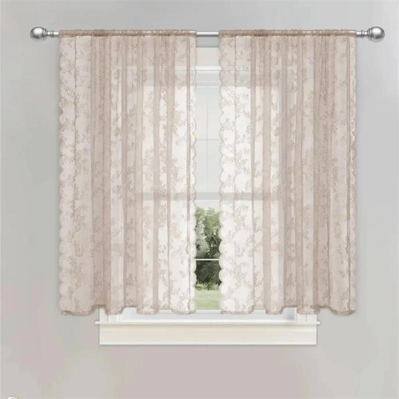 1pc Romantic Lace Sheer Curtain Flower Lace Window Curtains for Living Room Bedroom Home Window Screening Rod Pocket
