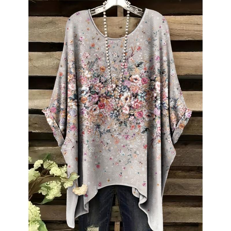 

Women s T-Shirt Fashion Floral Printing Short Sleeve Tops Summer Vintage Street Round Neck S