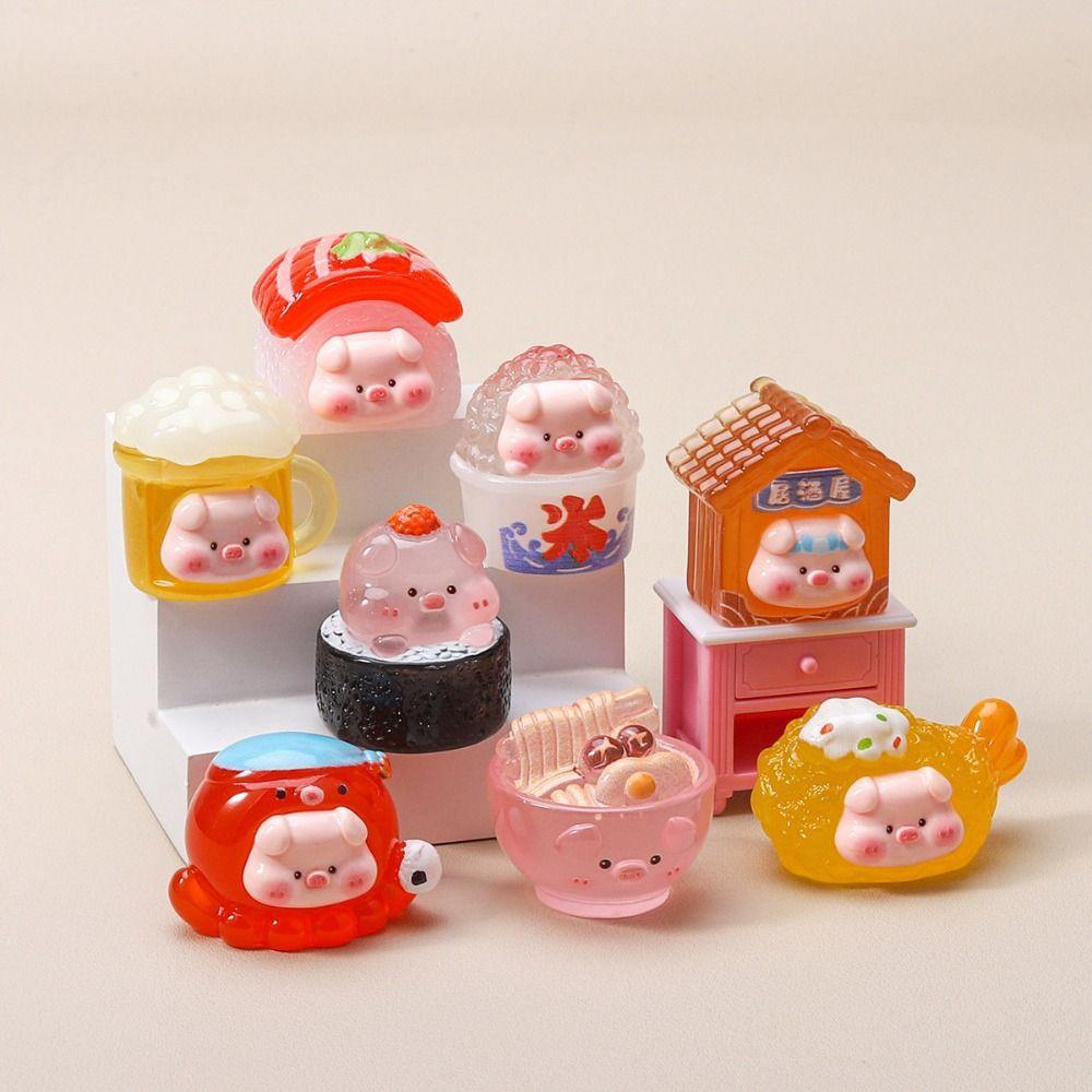 8 Stück Süße Cartoon-Schweinchen-Puppe Miniatur-Ornament Leuchtend DIY Kleine Ornamente 8 Stück/Set Harz Schreibtisch Statue Anhänger Zubehör