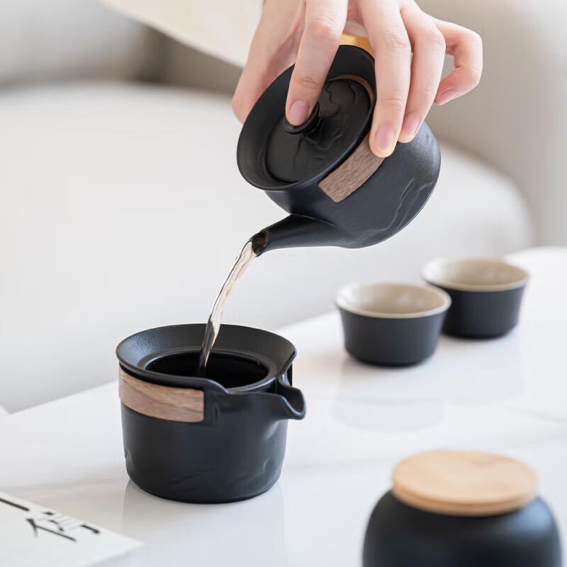 Travel Ceramic Tea Set with Tea-Water Separation Cup