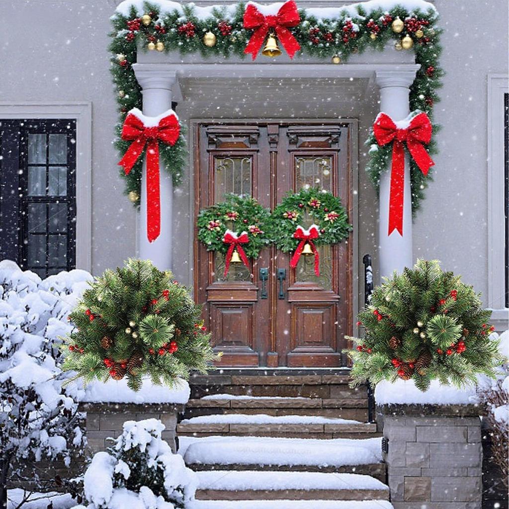 Yard Stakes Christmas Tree Stake With Cones Red Berries Insert Decoration Art Ground Spikes For Spring Porch Backyard Pathway