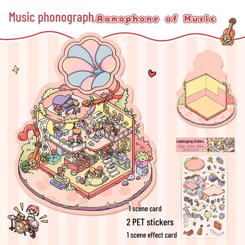 Cute 3D Cartoon Cottage Landscaping Stickers for Collage Journals