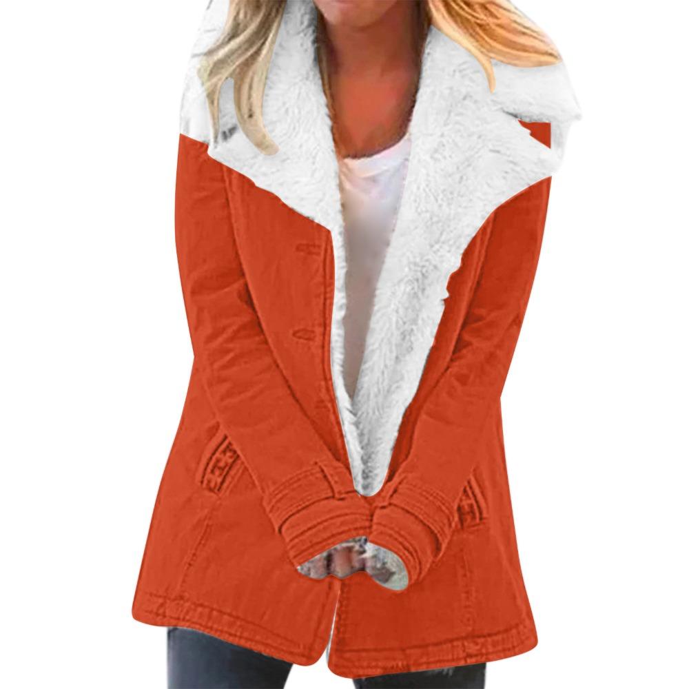 Women's Lapel Fleece Lined Coat Long Sleeve Thick Warm Sherpa Lined Casual Winter Outerwear Jacket