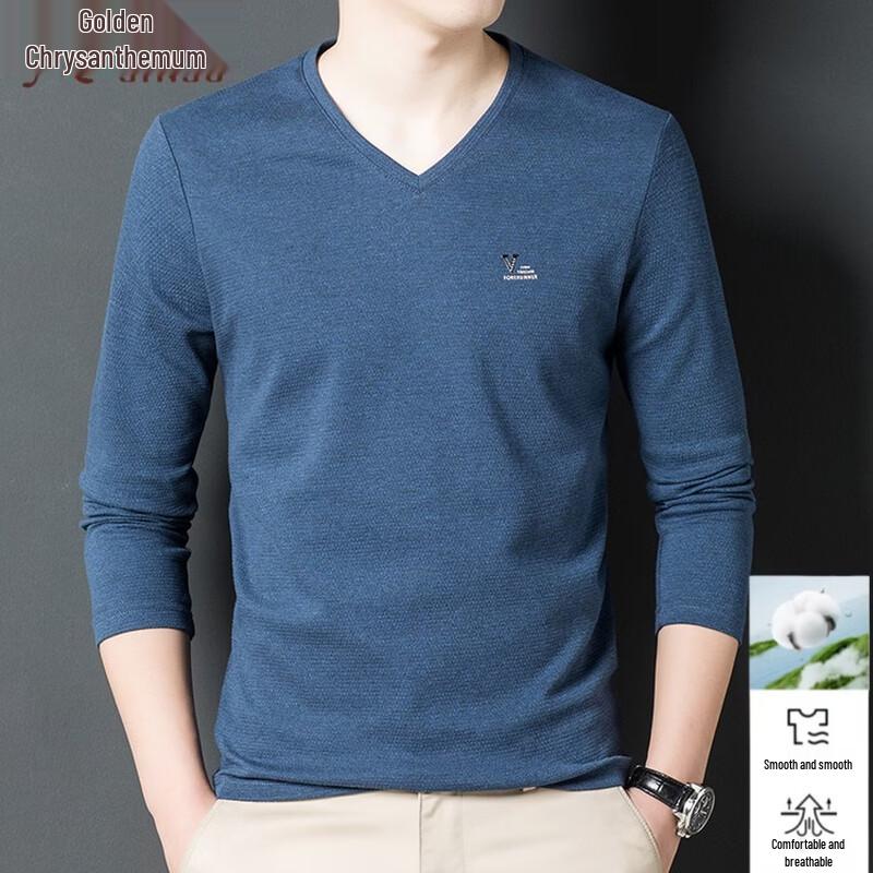 Men's Solid Color V-Neck Long Sleeve T-Shirt