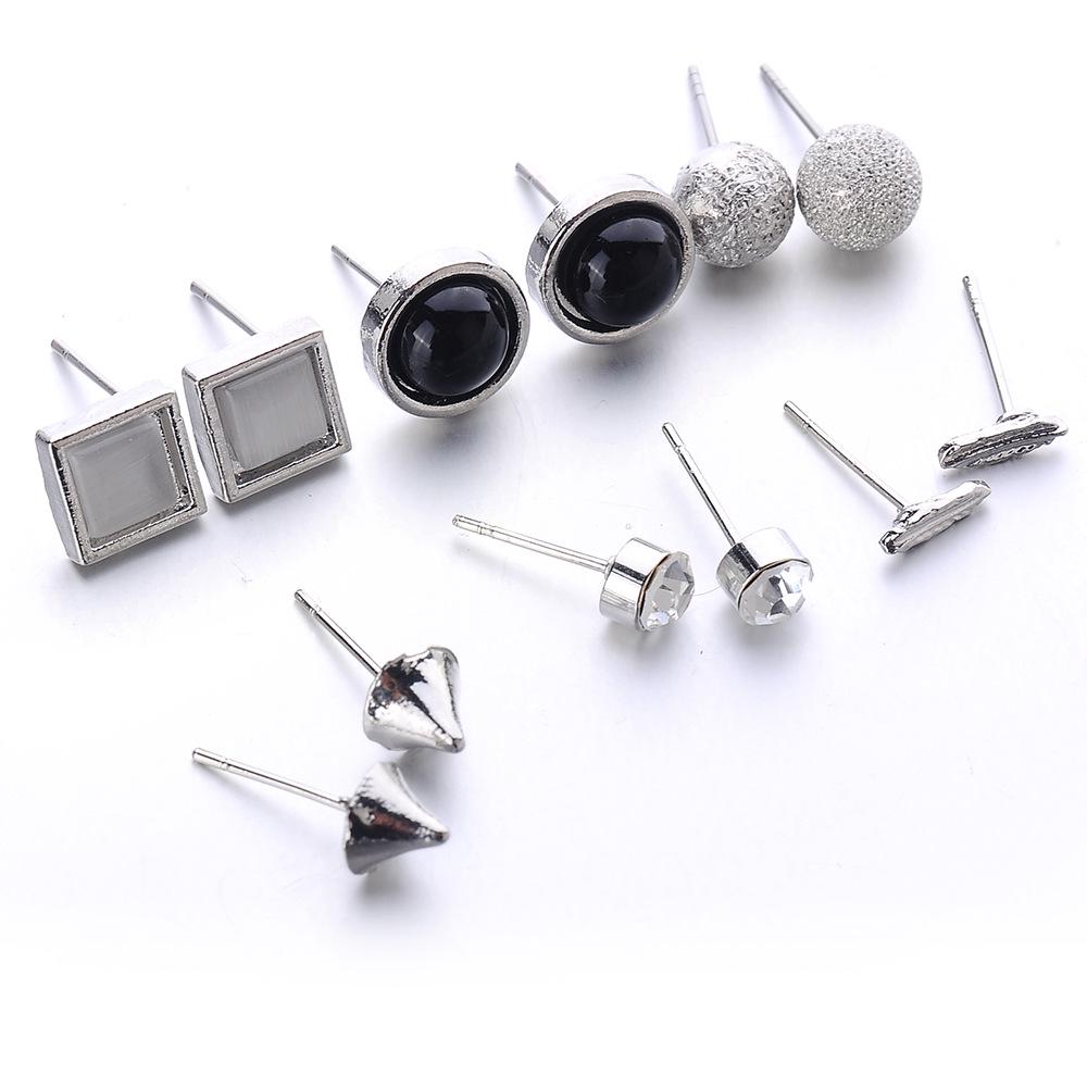 European & American Style Geometric Stud Earrings Set - 6 Pairs